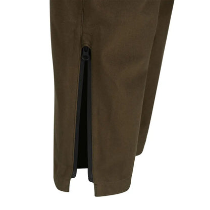 Zipper detail on side seam of New Forest Ladies Country Sport Trousers in brown