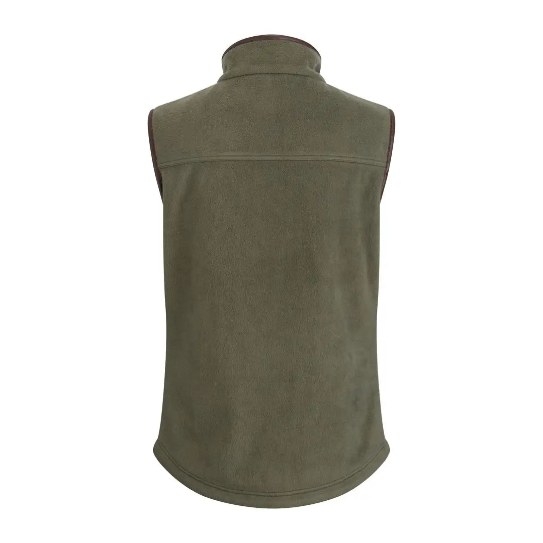 Olive green sleeveless ladies fleece gilet with a high collar from New Forest