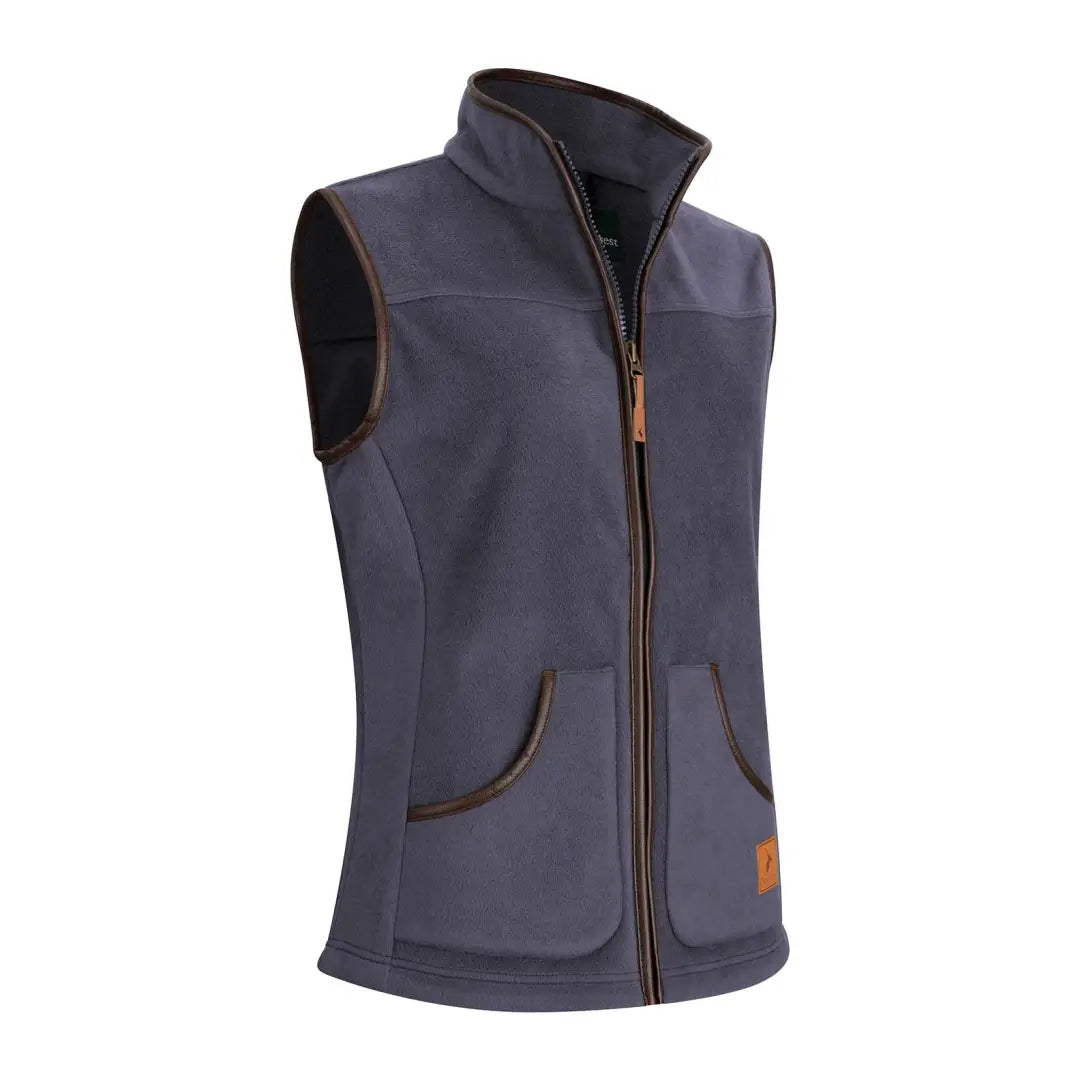 Gray sleeveless zip-up vest with black trim and orange accent in New Forest Ladies Fleece Gilet