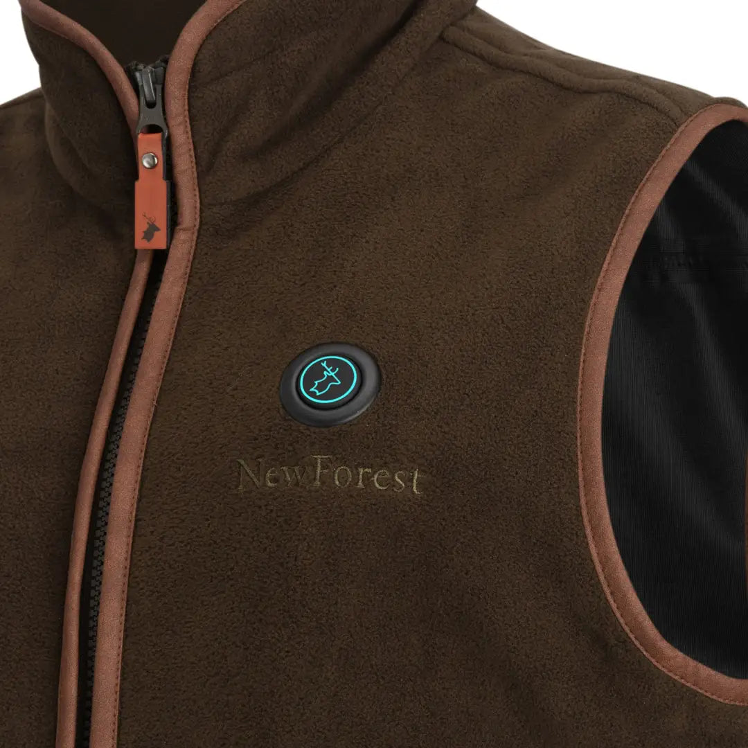 Brown fleece gilet with zipper and logo, perfect for cozy warmth and style