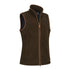 Dark brown fleece gilet with full-length zipper and stand-up collar, perfect for warmth