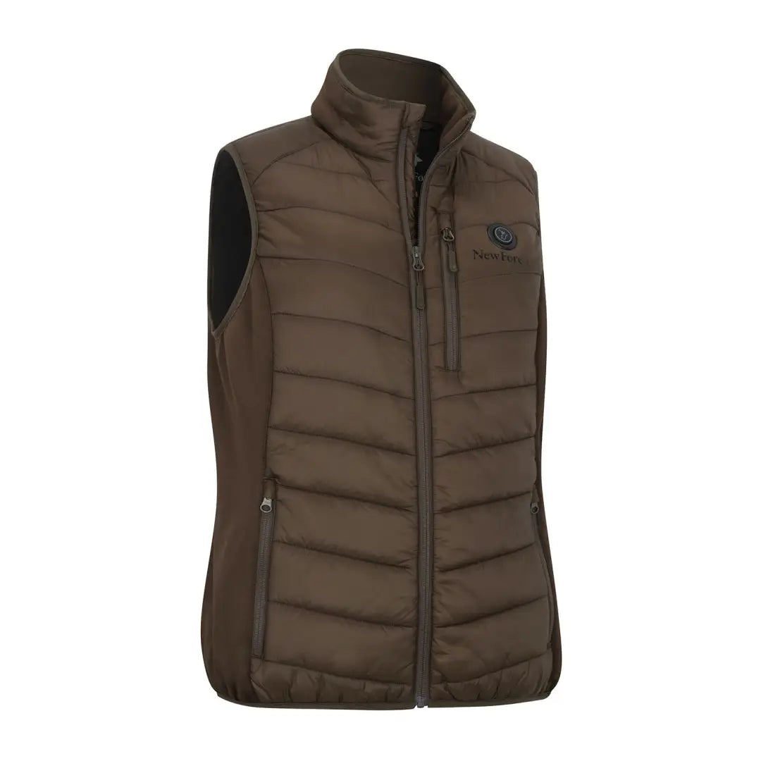 Brown quilted puffer vest with zipper and collar, perfect for the New Forest heated gilet