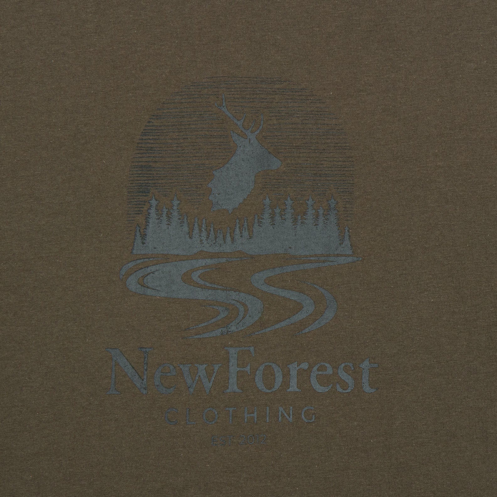 New Forest Logo T-Shirt featuring a deer, trees, and river for outdoor lovers