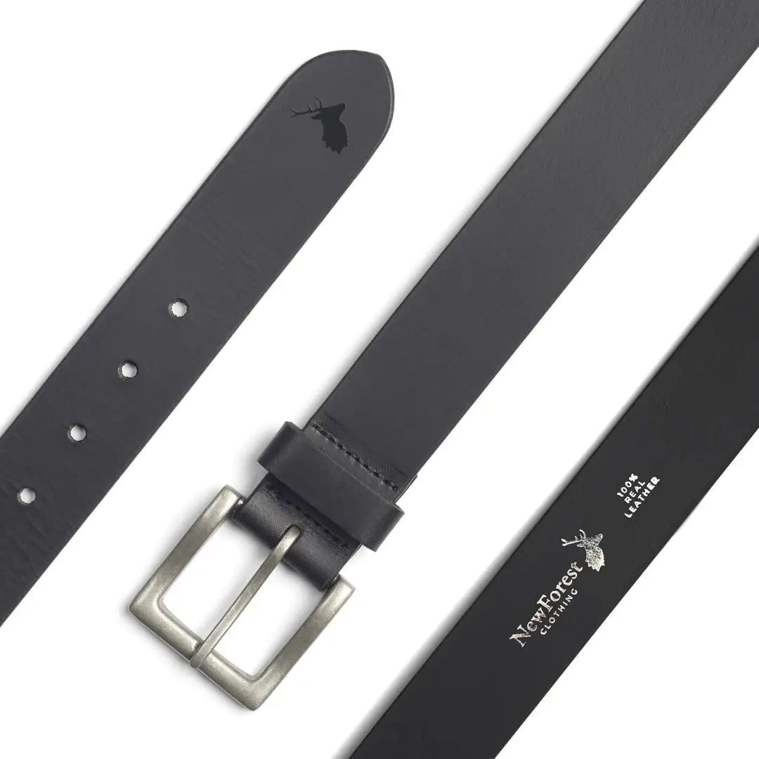 Black leather belt with silver buckle, perfect for country clothing and outdoor adventures