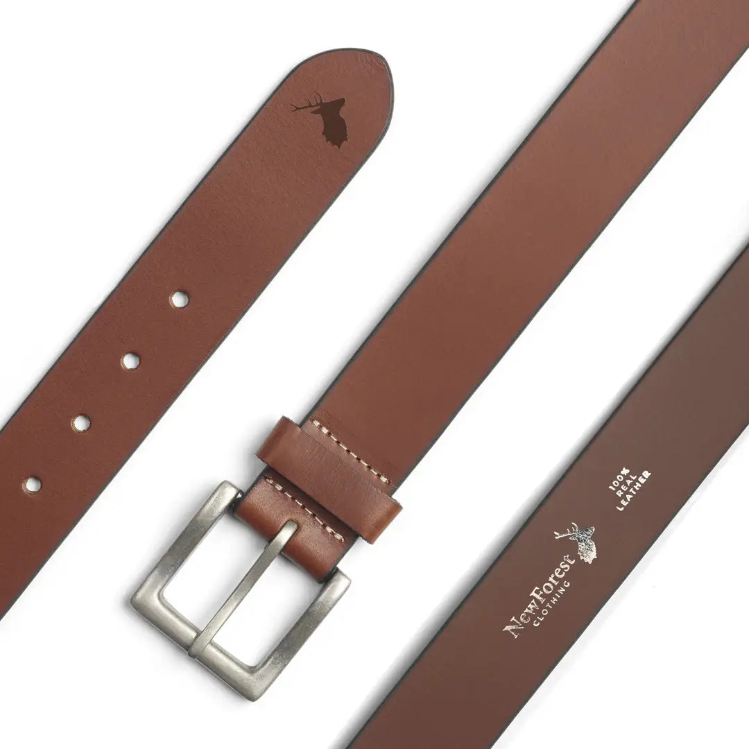 Brown leather belt with silver buckle from New Forest Luxury Leather collection