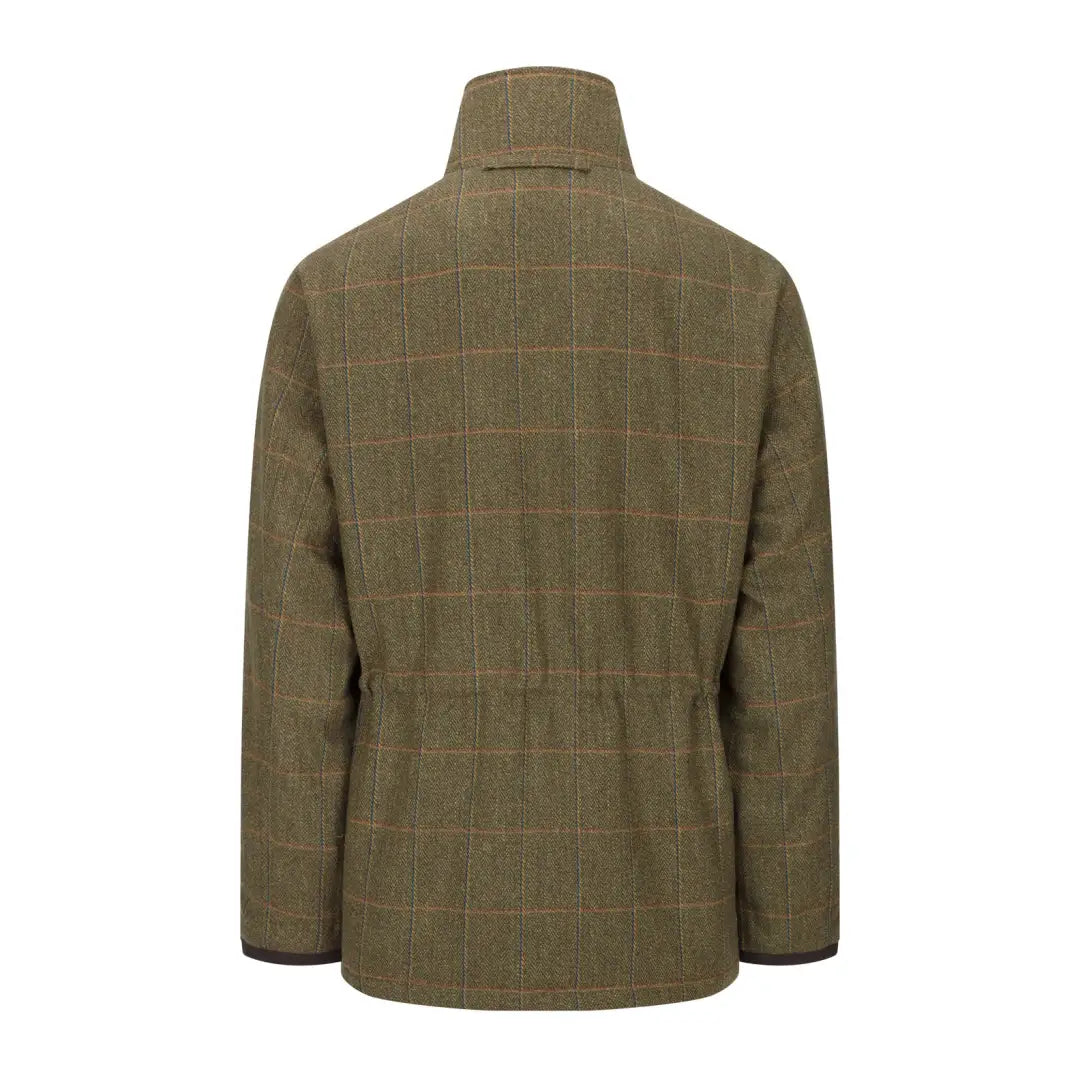 Olive green quilted New Forest Maverick Waterproof Tweed Jacket with a high collar