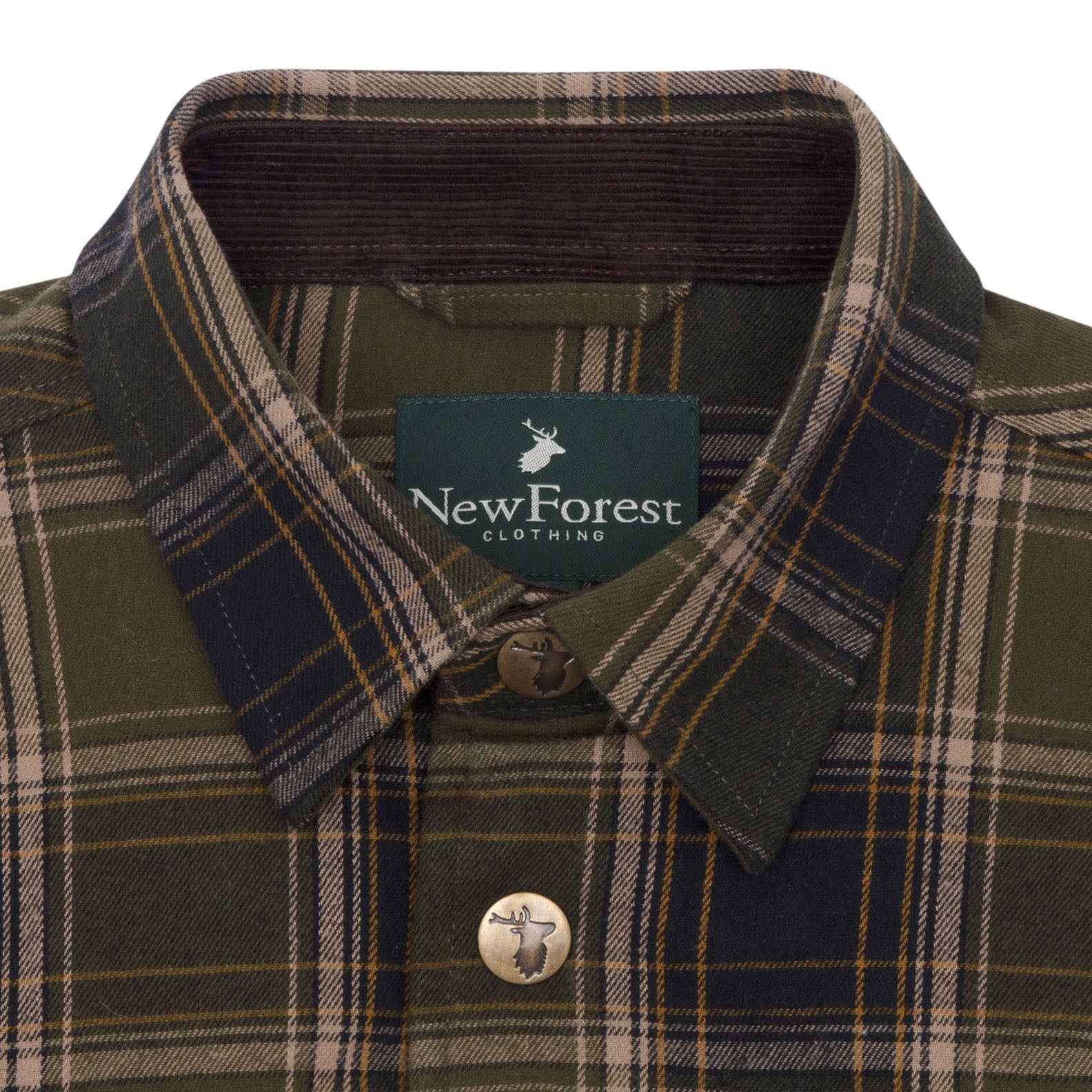 Green plaid New Forest Padded Shirt with corduroy collar, perfect for country clothing outings