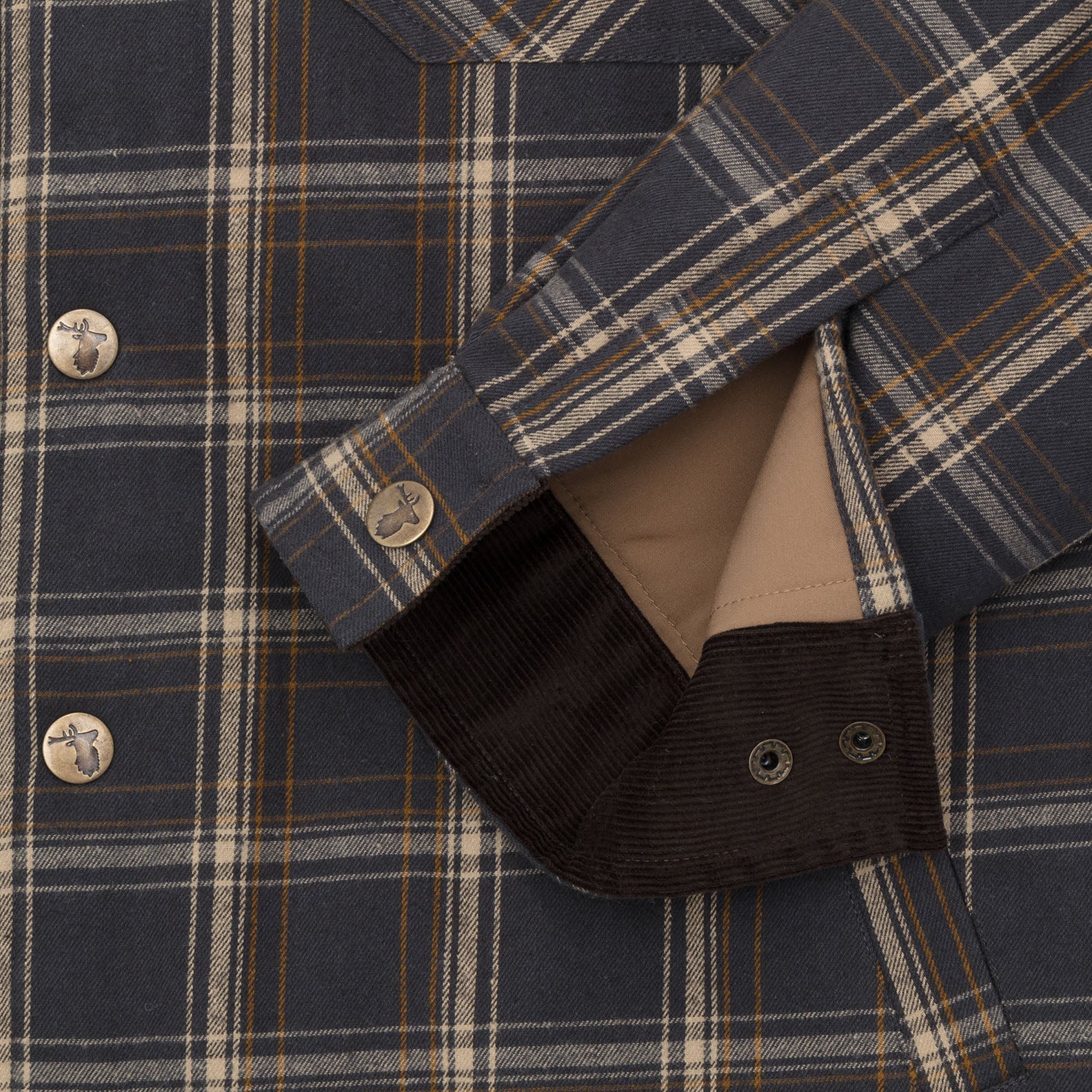 Plaid flannel New Forest Padded Shirt with corduroy cuffs for stylish country clothing