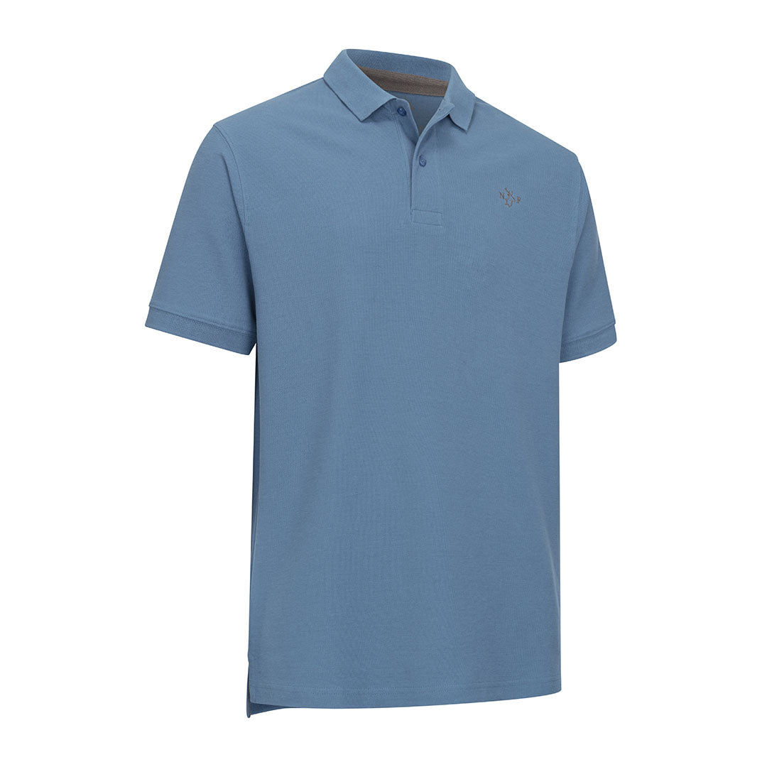 Blue short-sleeved New Forest Pique Polo Shirt for casual style and comfort