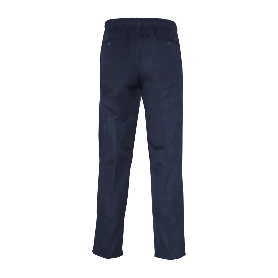 Navy blue rugby trousers with flat front design and elasticated waist for comfort