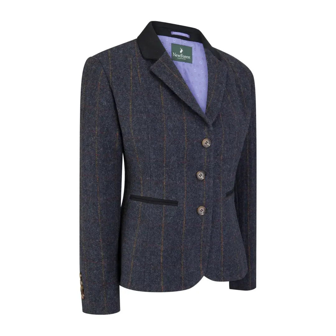 Stylish Dark Gray Polly Tweed Blazer with Notched Lapel and Three Buttons for a Chic Look