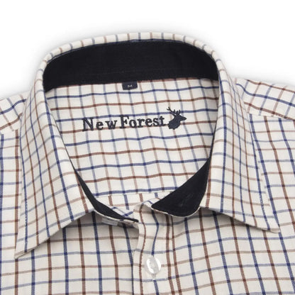 Checkered New Forest Premium 100% Cotton Short Sleeve Shirt with deer logo on collar