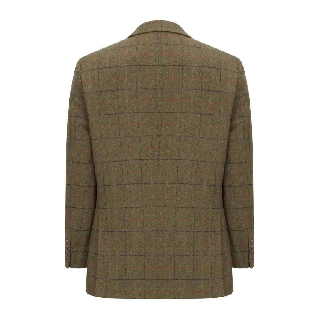 Olive green tweed blazer with windowpane check and two lower hand pockets