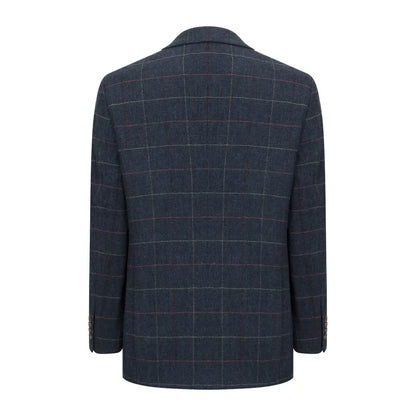 Dark blue plaid wool tweed blazer with notched lapel from New Forest collection