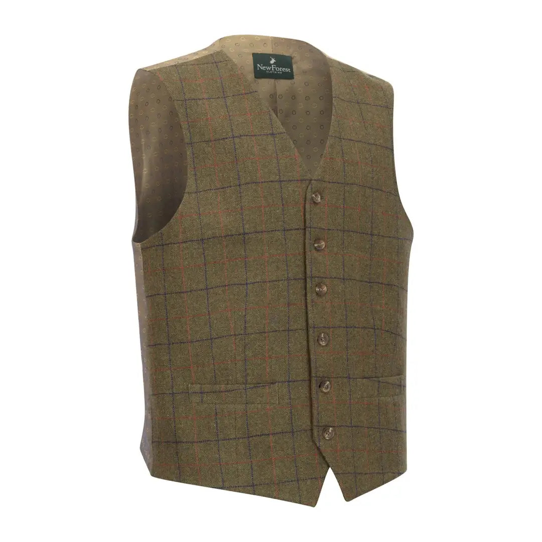 Stylish New Forest Premium wool tweed waistcoat with checkered pattern and two lower hand pockets