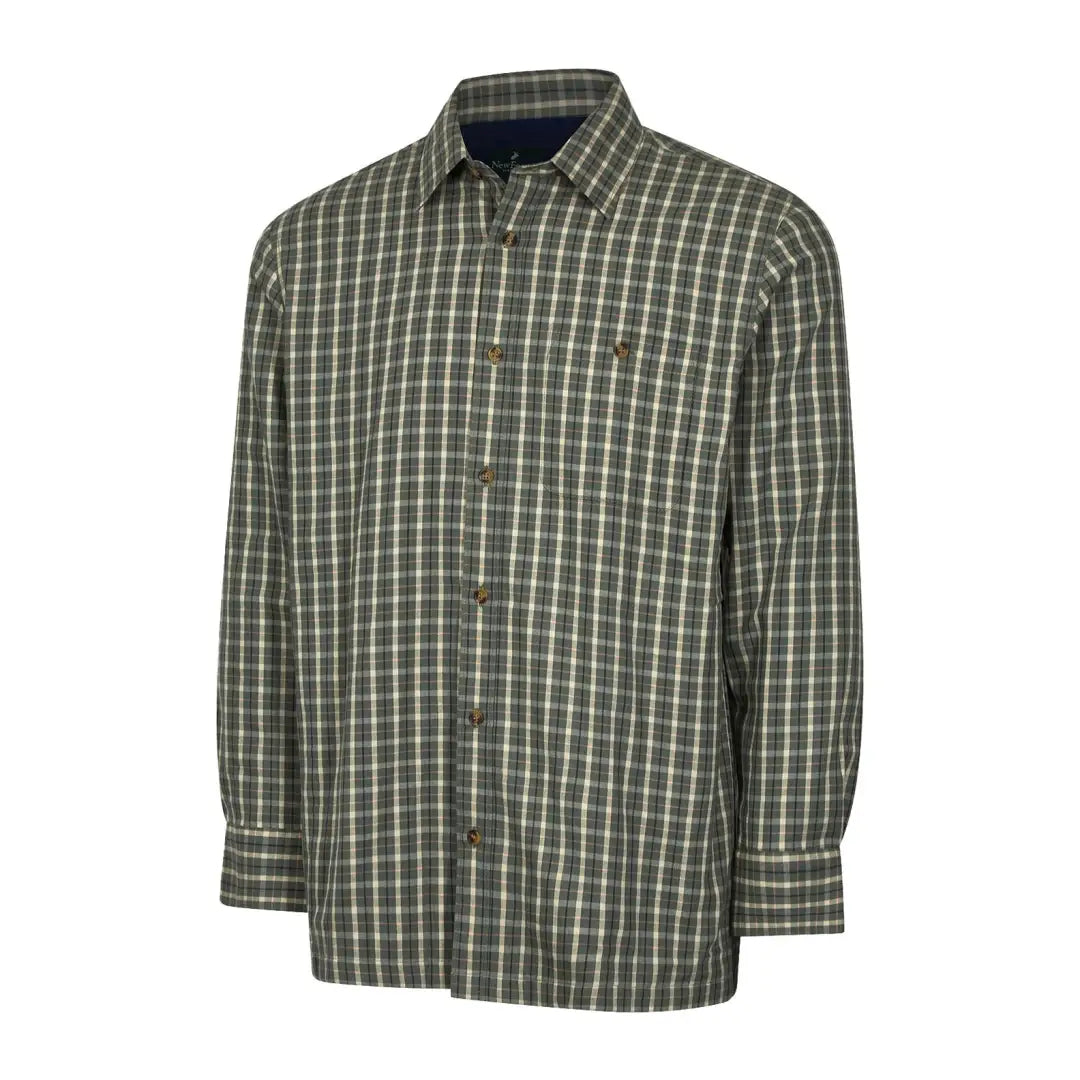 Green and white plaid button-down shirt, perfect premium fleece lined style for cozy vibes