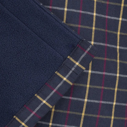 Plaid fabric with navy blue fleece lining on the New Forest Premium Fleece Lined Shirt