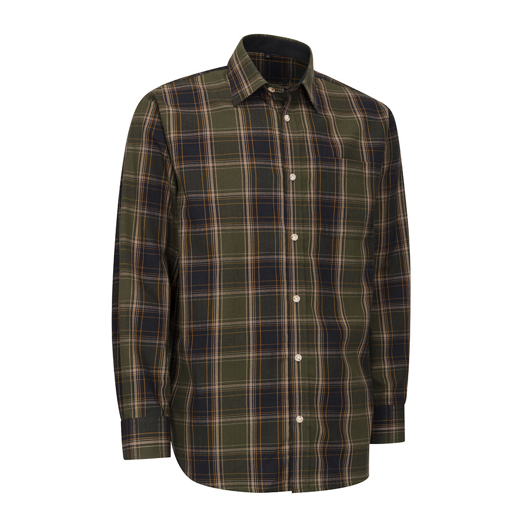 Green and brown plaid button-down shirt from New Forest Premium Tattersall collection