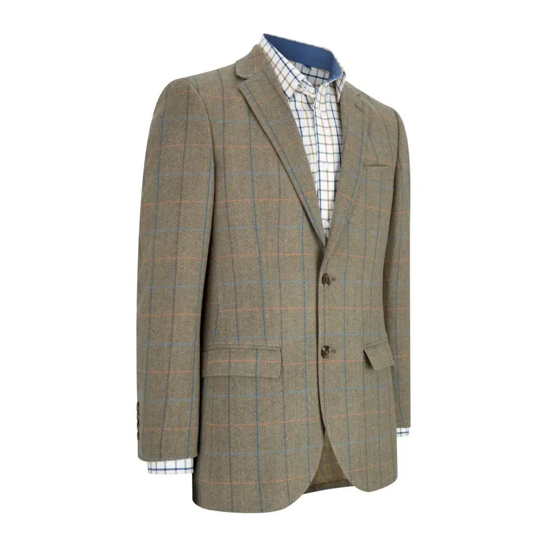 Olive green plaid blazer with wool tweed fabric perfect for stylish forest clothing