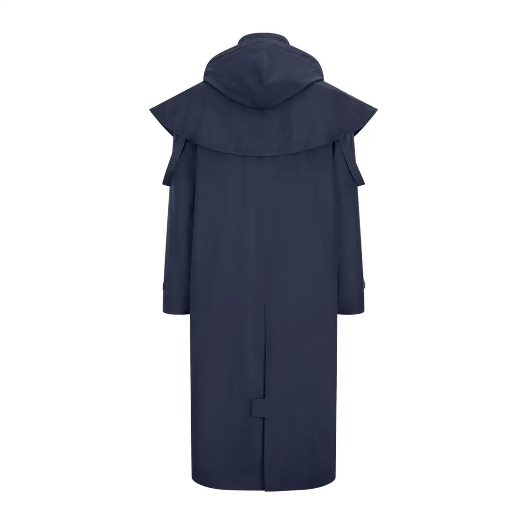 Navy blue hooded overcoat with cape detail perfect for country clothing and outdoor adventures