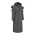 Long gray raincoat with detachable hood, perfect for country clothing and outdoor hunting