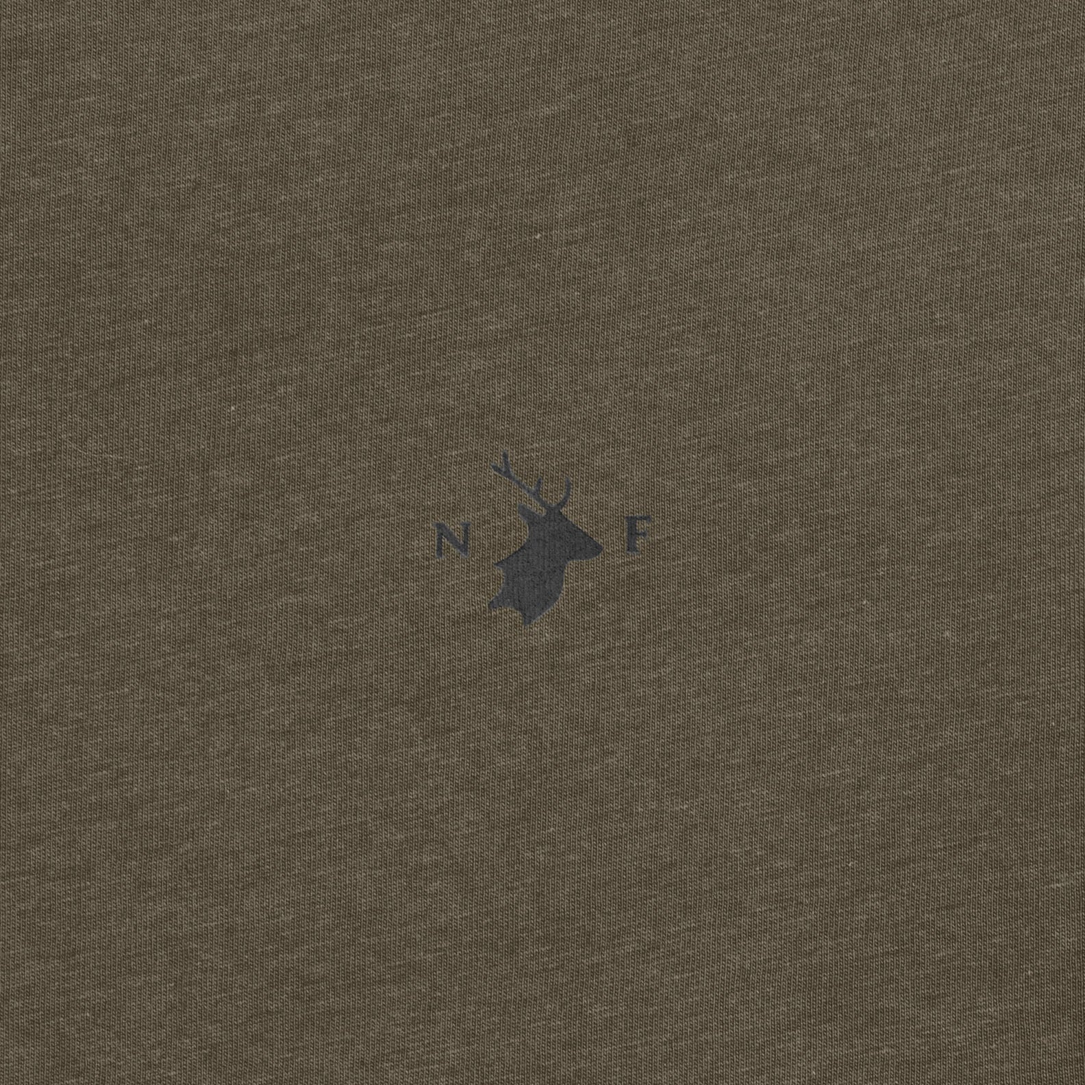 Brown fabric T-Shirt featuring a deer silhouette, perfect for country clothing and outdoors