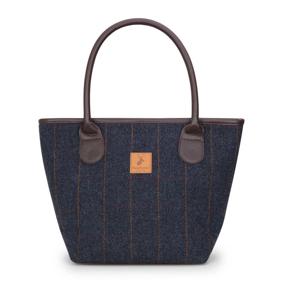 Blue Tweed Tote Bag with Brown Leather Handles from New Forest Tweed Collection