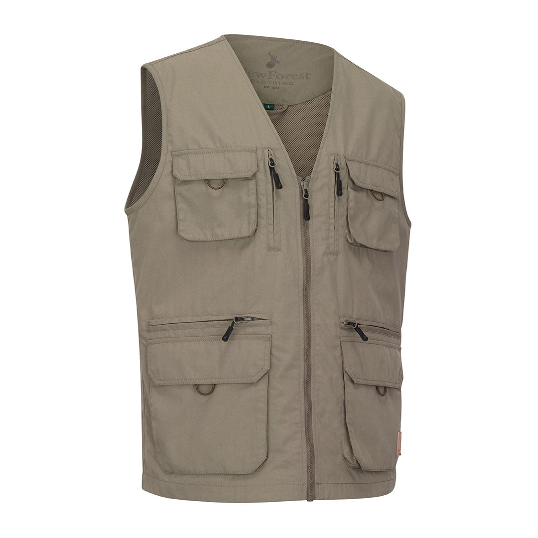 Beige multi-pocketed vest perfect for your adventures, the New Forest V-Neck Explorer Gilet