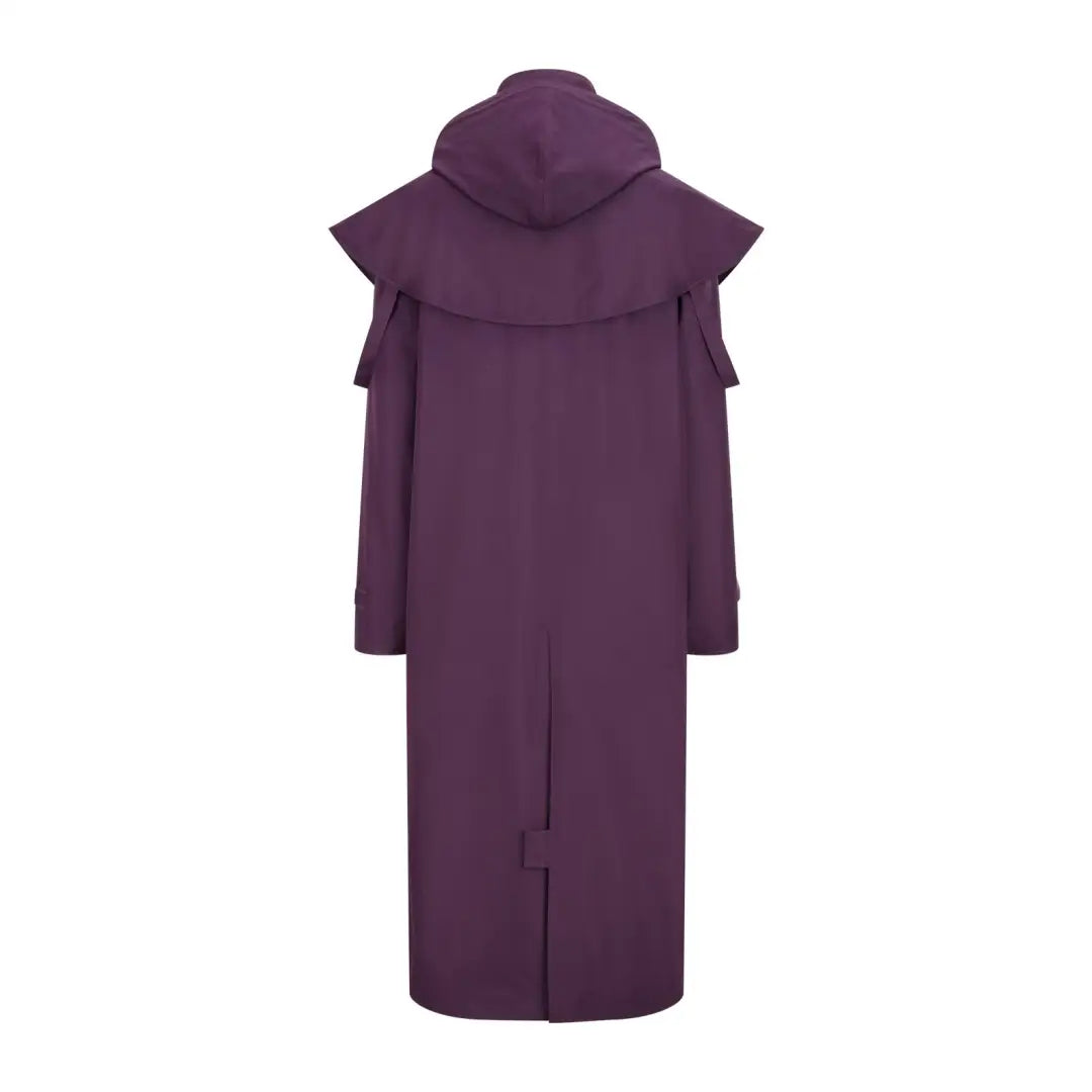 Long purple hooded coat with cape collar perfect for uncompromising wet weather