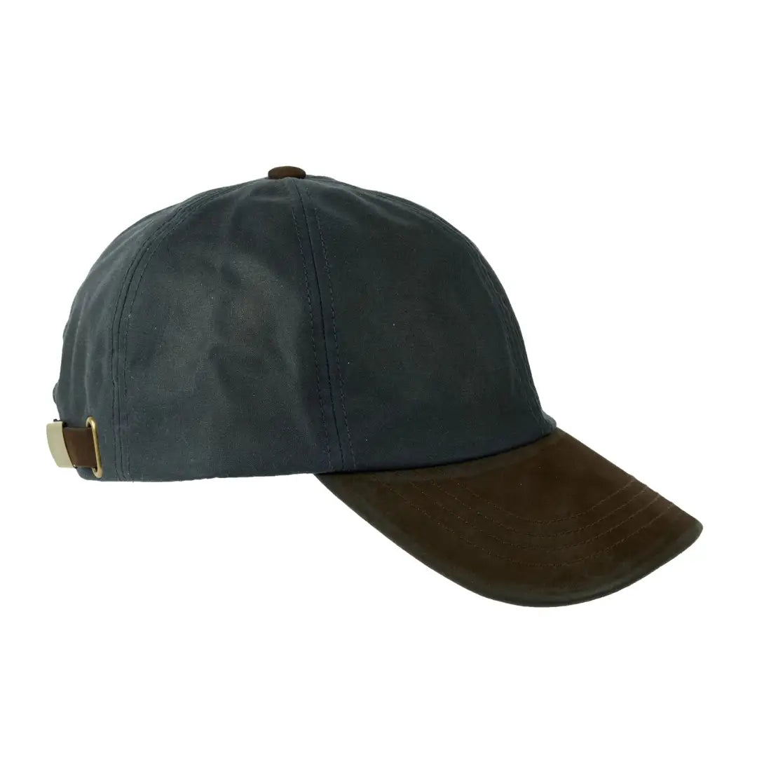 Dark green crown and brown bill of the New Forest wax baseball cap. Stylish and fun!