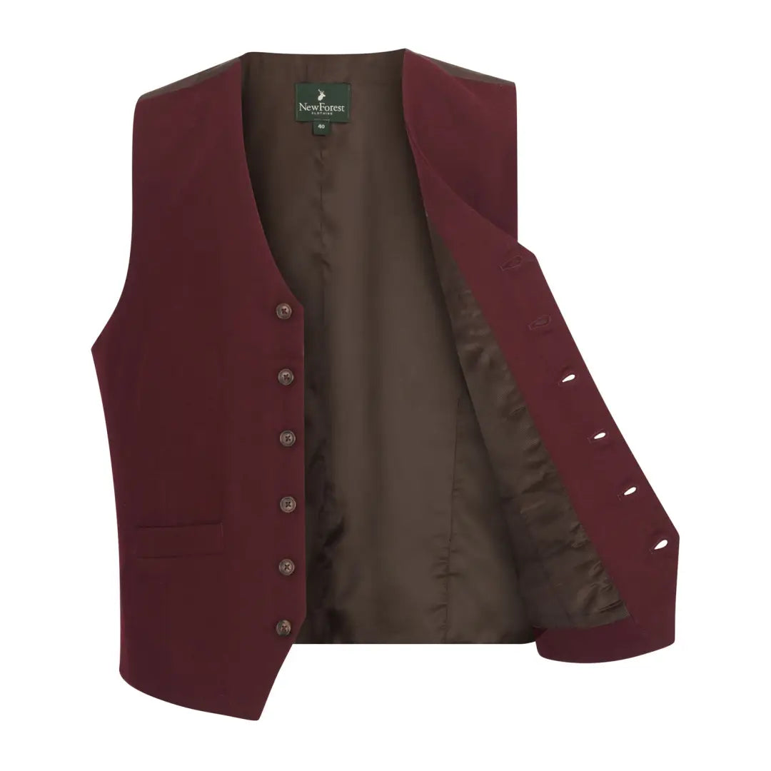 Burgundy wool mix waistcoat with stylish brown lining from New Forest collection