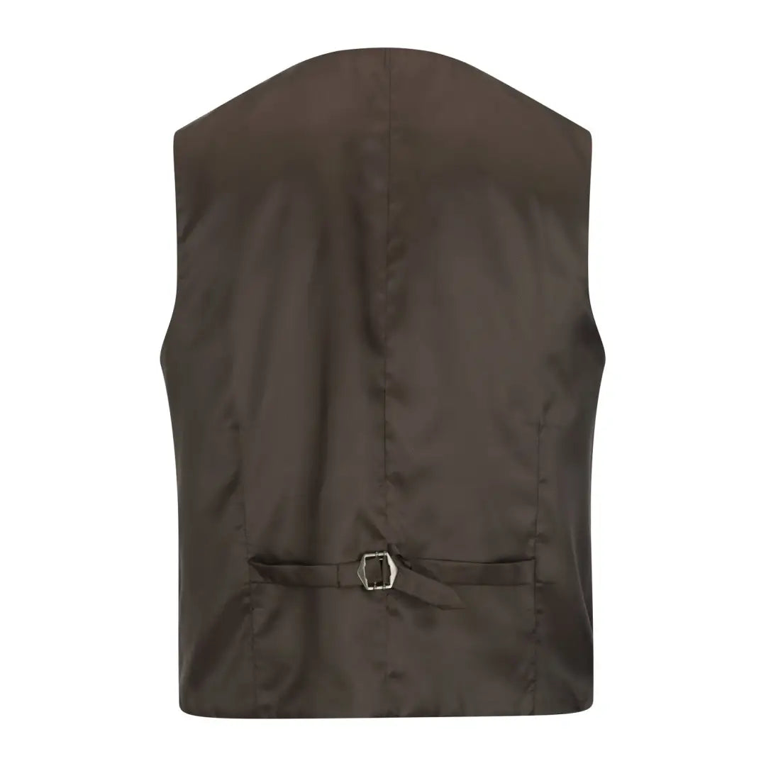 Dark brown wool mix waistcoat with a back strap and buckle from New Forest