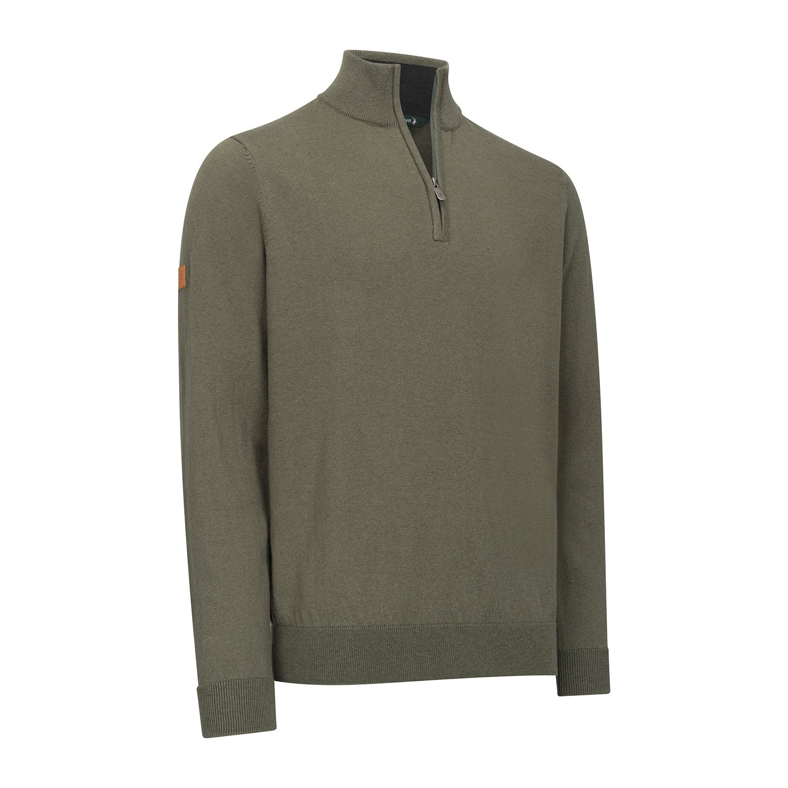 Olive green quarter-zip sweater, perfect for cozy days, New Forest Zip Neck Jumper