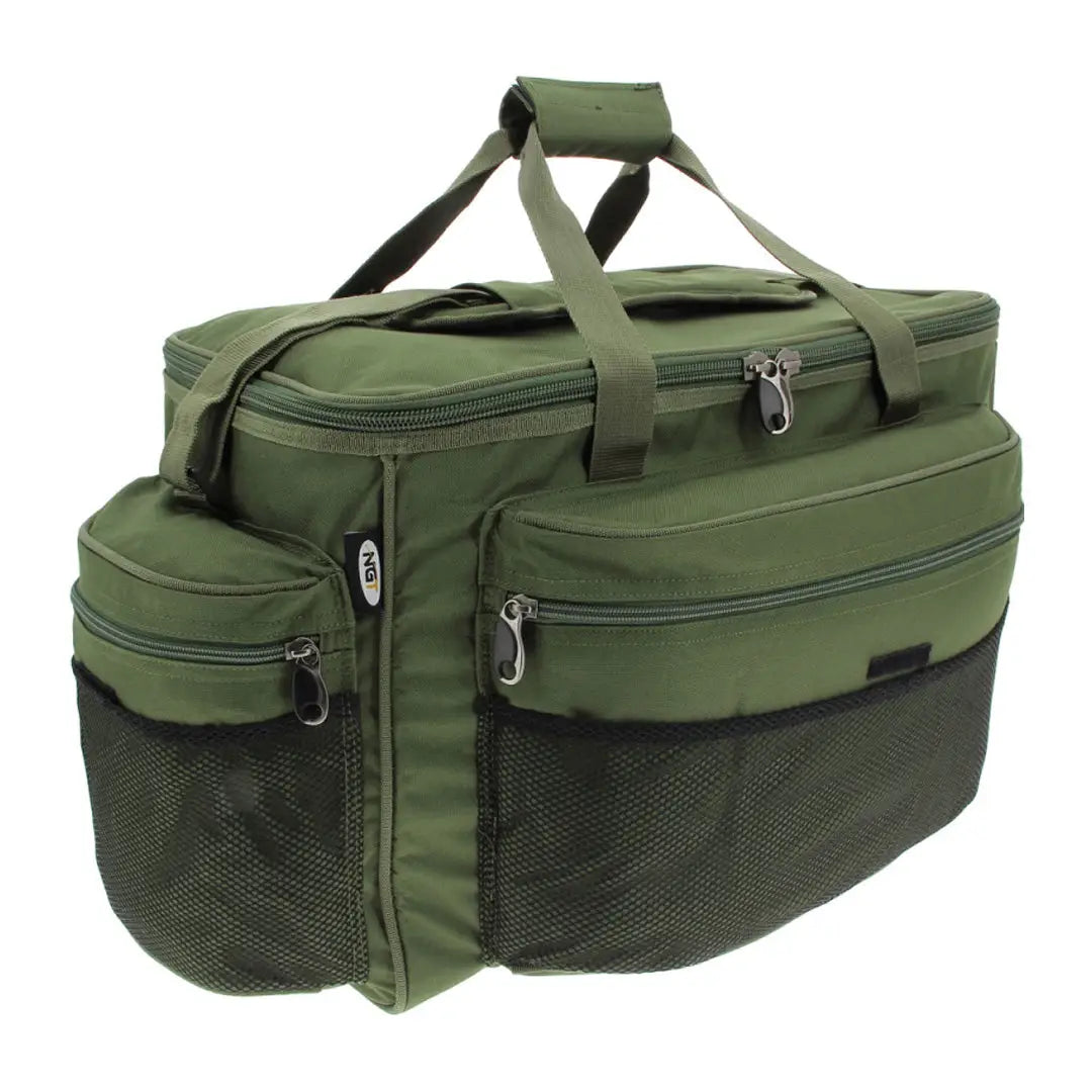 Green NGT 4 Compartment Carryall fishing tackle bag with straps for outdoor adventures