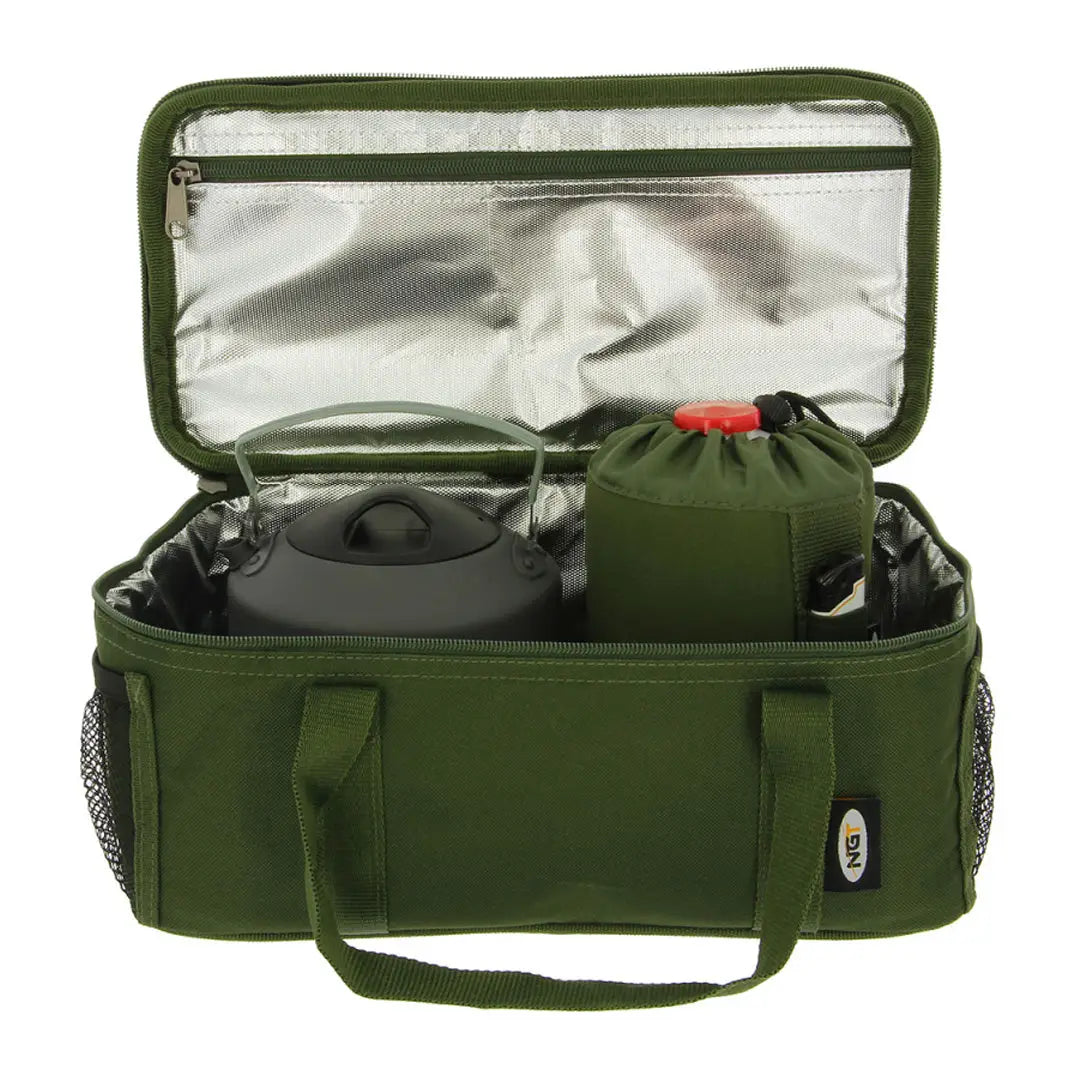 Green NGT Brew Kit Bag with compartments for organized camping cookware storage