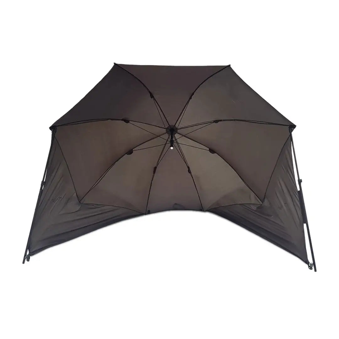 Uniquely shaped black umbrella with extended canopy for ideal weather protection, NGT Shelter 50-inch