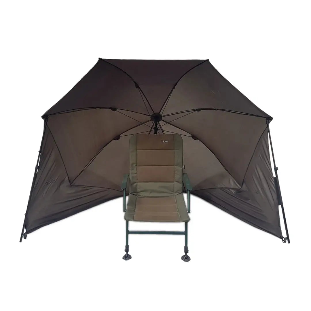 Outdoor chair with NGT 50-inch shelter and storm poles for ideal weather protection