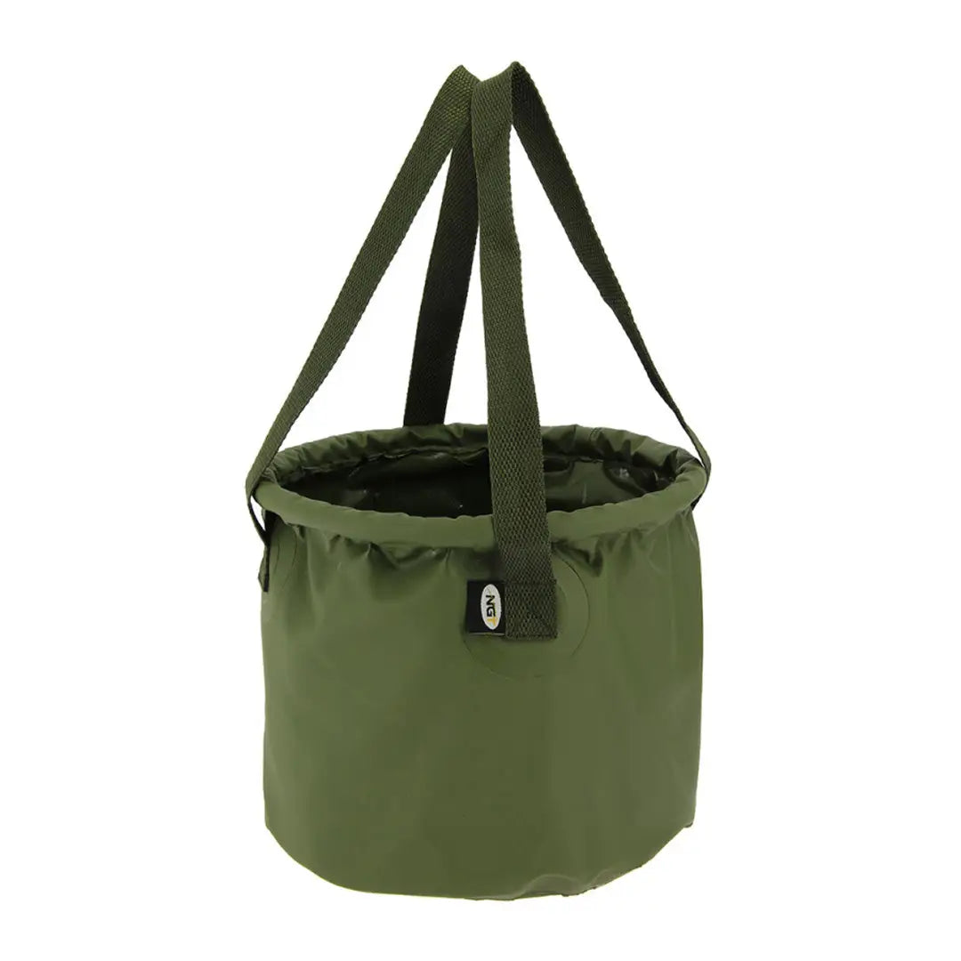 Collapsible green fabric NGT Water Bucket with handy carrying handles for easy use