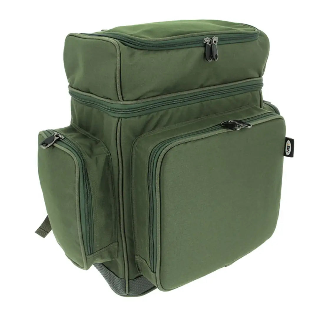 Green NGT XPR fishing tackle backpack with multiple pockets for country clothing and hunting