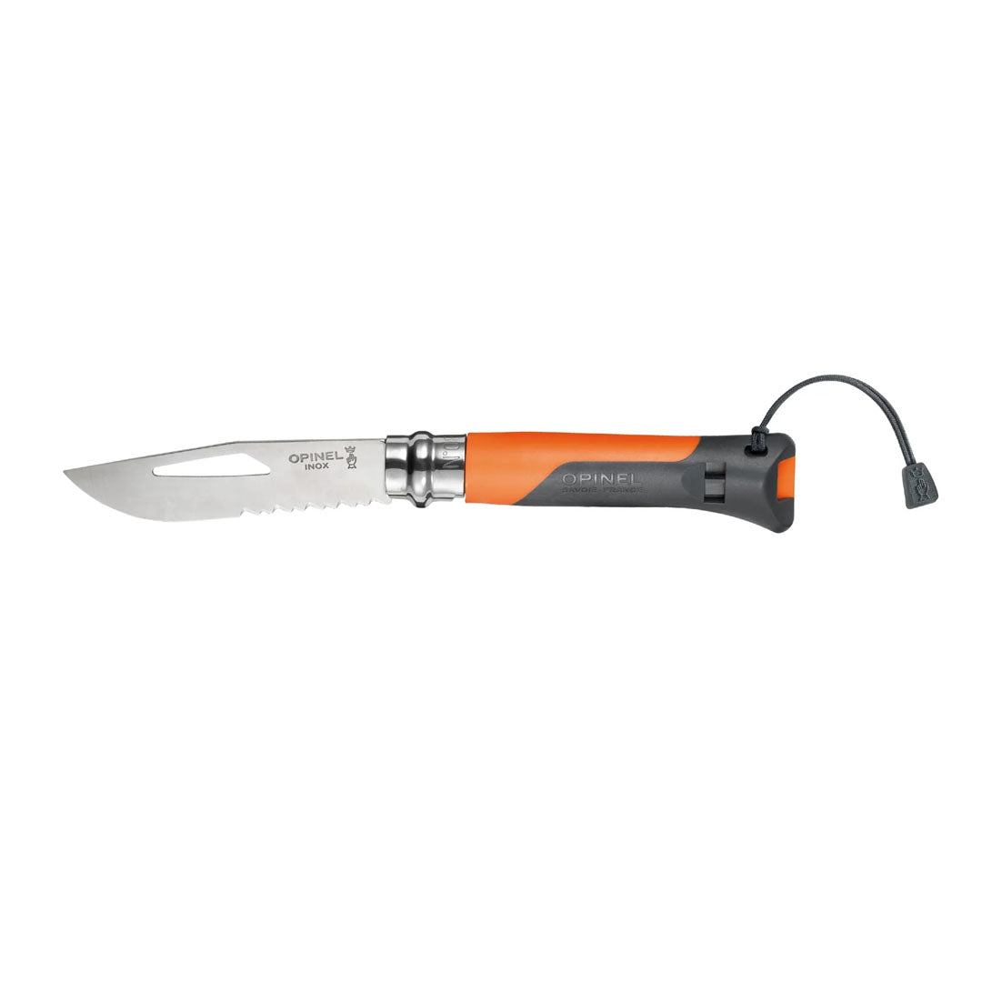 Orange and gray Opinel No. 8 outdoor knife with a stainless steel blade