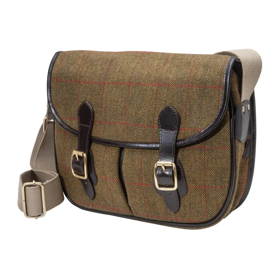 Tweed and leather messenger bag with buckle closures from Parker-Hale Hambledon Tweed