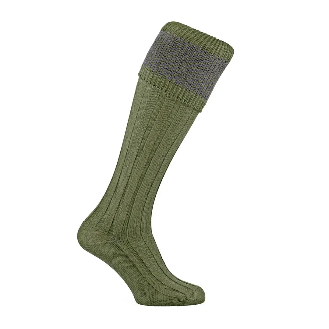 Olive green Pennine Penrith Shooting Socks with ribbed texture and contrasting top band