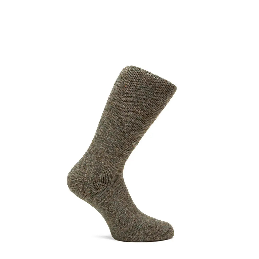 Olive green wool sock upright, perfect for Pennine Poacher Shooting Socks style