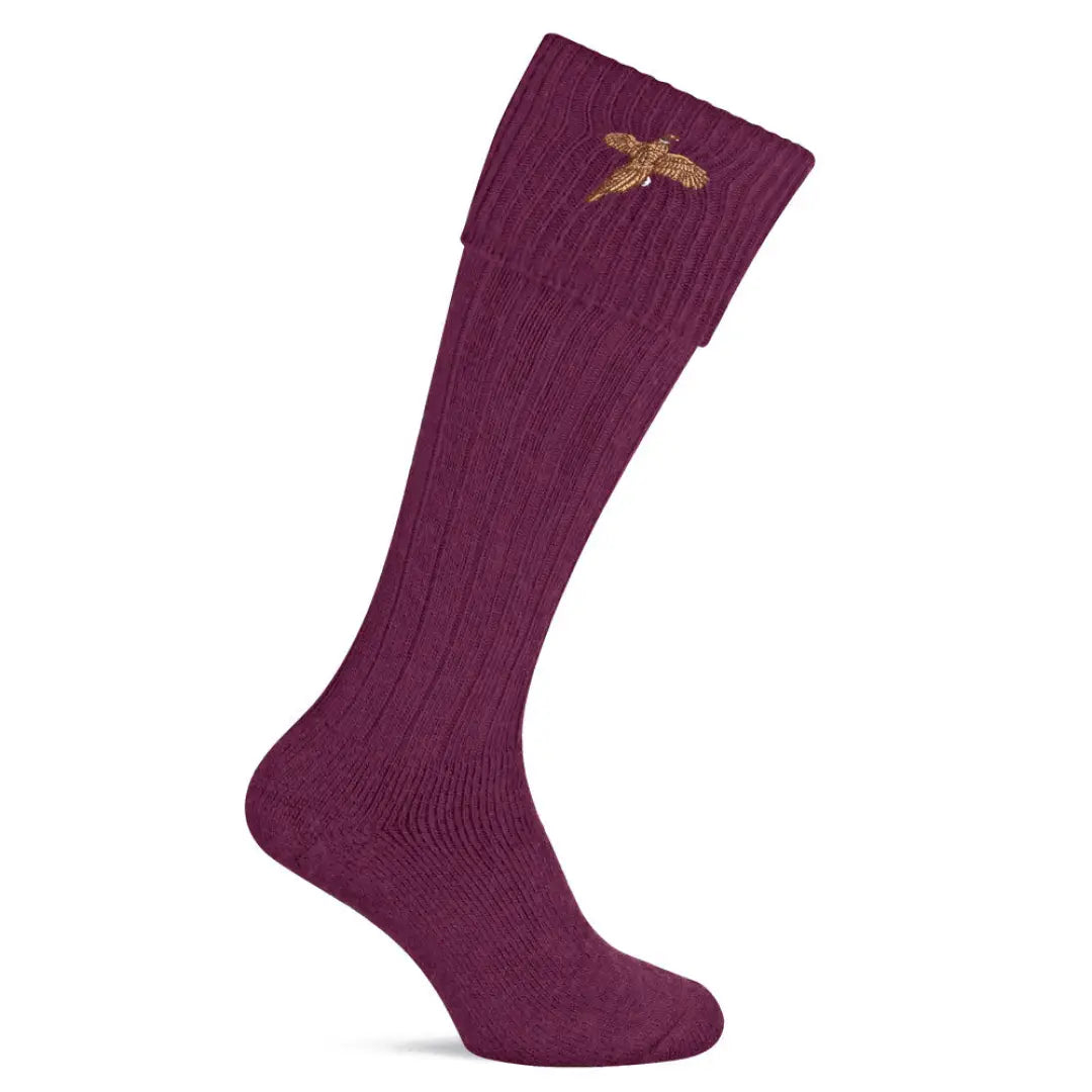 Burgundy Pennine Stalker Shooting Socks with golden bee detail at the top