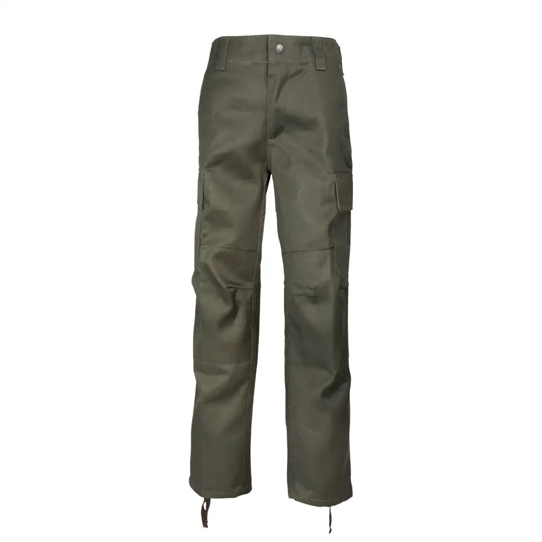 Olive green Percussion Kids Cargo BDU Trousers with pockets and drawstring ankles