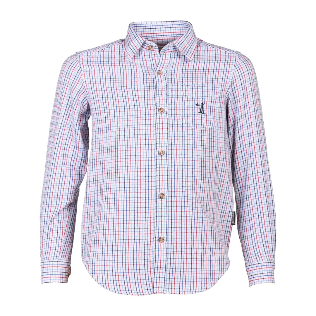 Plaid Percussion Childs Long Sleeved Check Shirt in pink, blue, and white checks