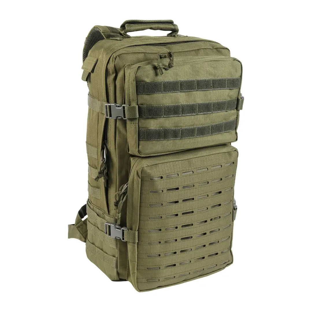 Military-style Olive Green Percussion Elite Pro Backpack with coated polyester ripstop