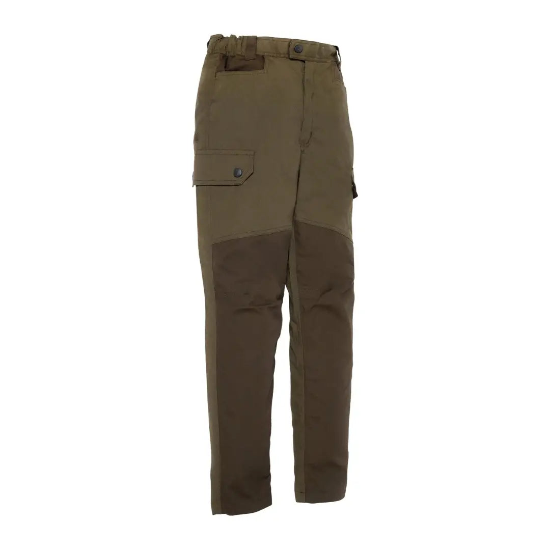 Olive green Percussion Imperlight children’s cargo pants with reinforced knees and side pocket