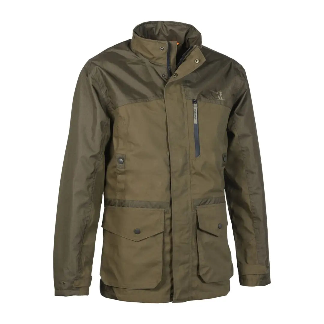 Olive green Percussion Imperlight Evo Jacket with pockets and high collar for hunting