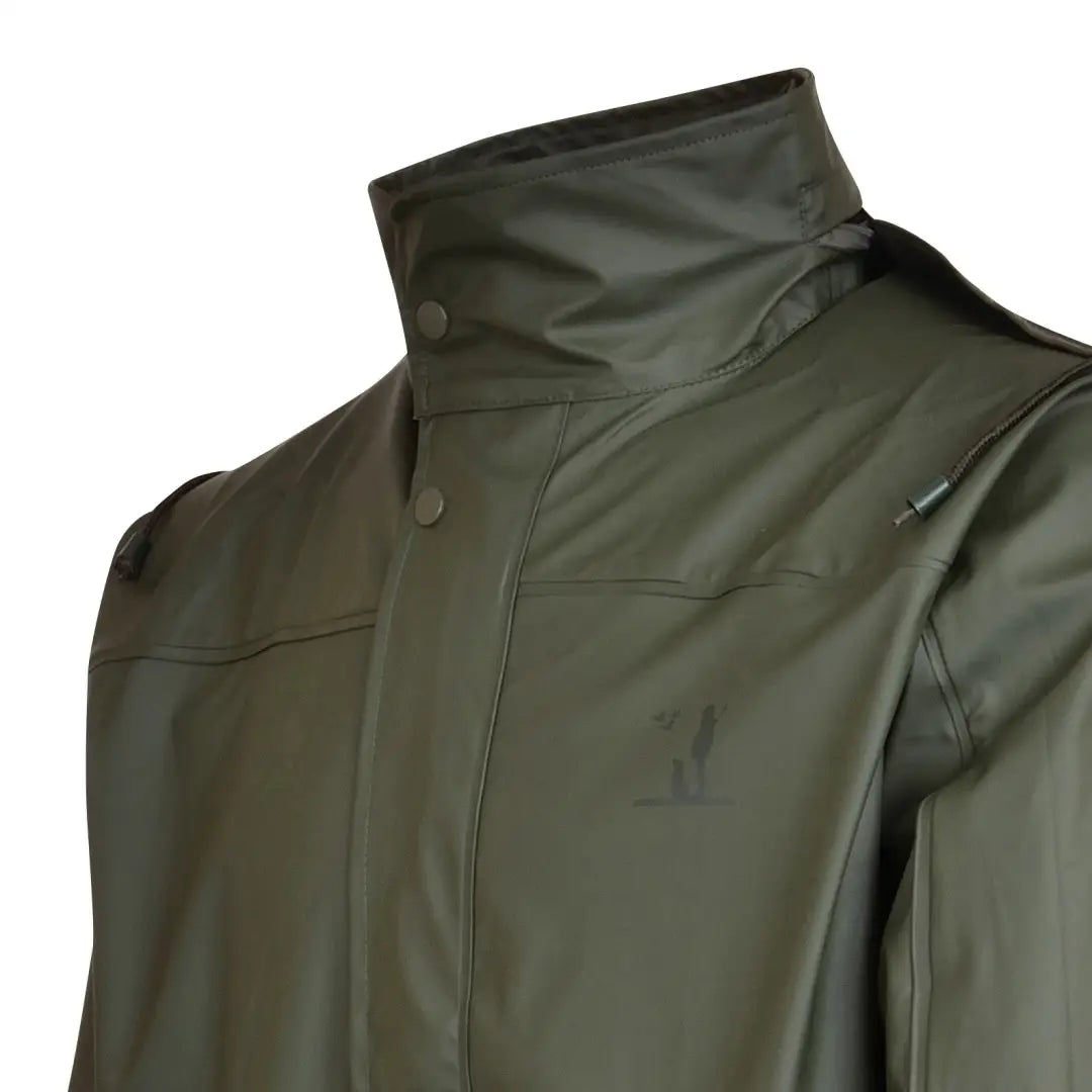 Olive green high collar jacket with zipper closure from Percussion Long Impersoft Coat with game bag